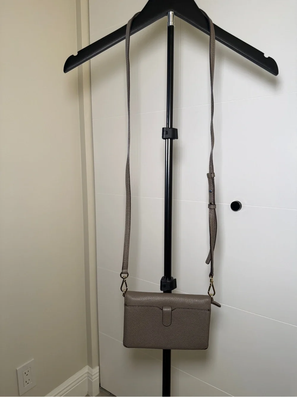 Michael Kors Pebbled Leather Crossbody in Taupe Beige with Gold Hardware